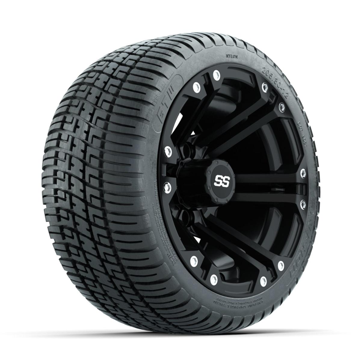 GTW Specter Matte Black 12 in Wheels with 205/30-12 Fusion Street Tires – Full Set