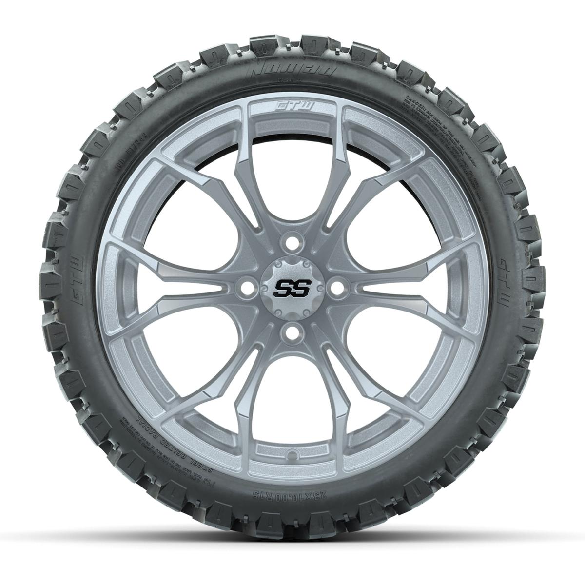 GTW Spyder Silver Brush 15 in Wheels with 23x10-R15 Nomad Steel Belt Radial All-Terrain Tires – Full Set