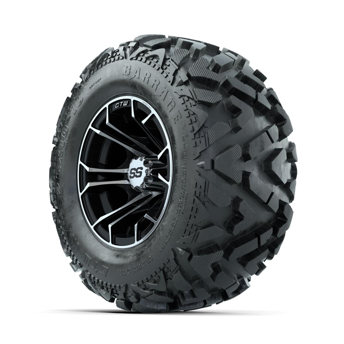 GTW Spyder Machined/Black 10 in Wheels with 20x10-10 Barrage Mud Tires – Full Set