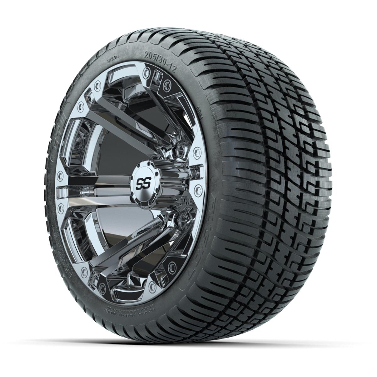 GTW Specter Chrome 12 in Wheels with 205/30-R12 Fusion Street Tires – Set of 4