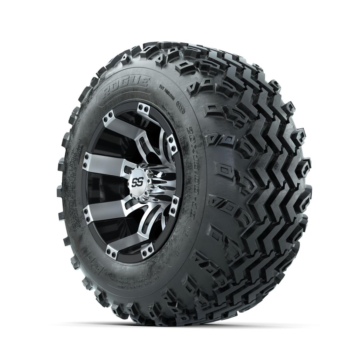 GTW Tempest Machined/Black 10 in Wheels with 20x10.00-10 Rogue All Terrain Tires – Full Set