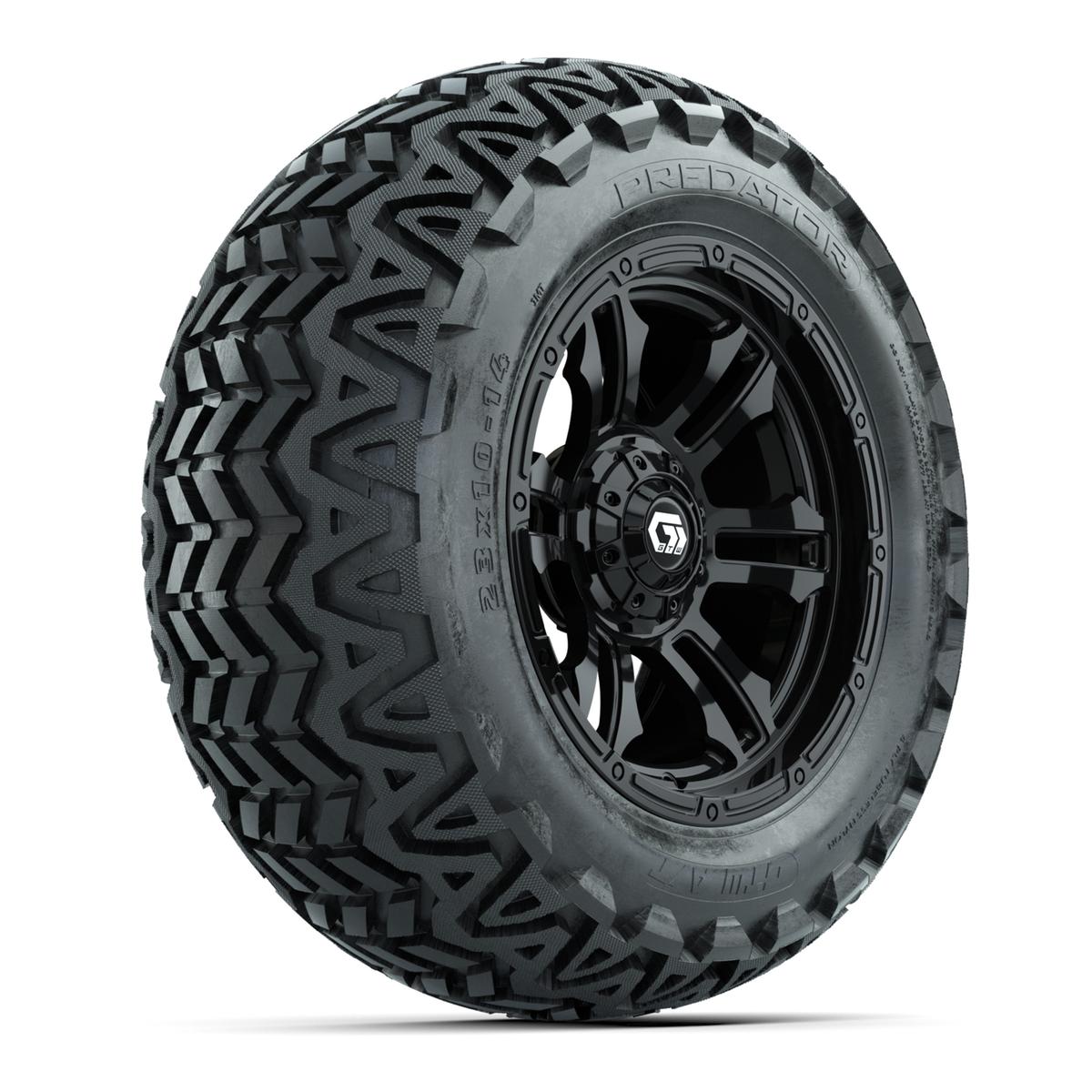 GTW® Shogun Gloss Black 14 in Wheels with 23x10-14 Predator All-Terrain Tires – Full Set