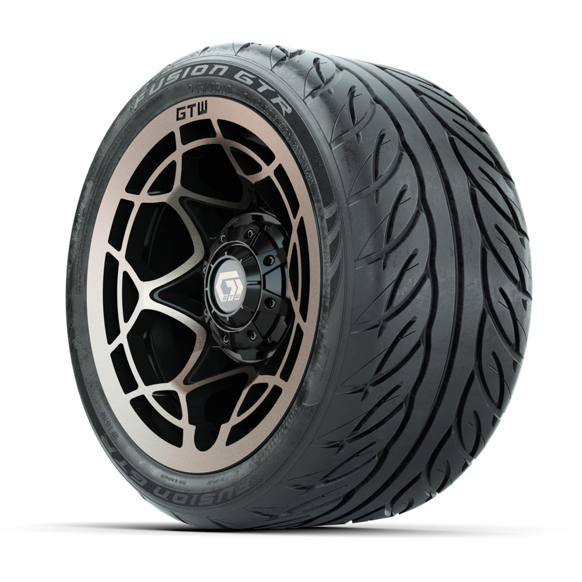 GTW&reg; Nexus Black with Bronze Face 12 in Wheels with 215/40-R12 Fusion GTR Steel Belt Radial Street Tires – Full Set