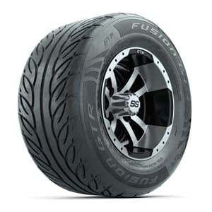 GTW&reg; Storm Trooper Black/Machined 12 in Wheels with 255/55-R12 Fusion GTR Steel Belt Radial Street Tires – Full Set