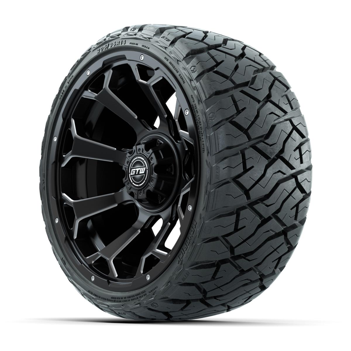 GTW Raven Matte Black 14 in Wheels with 205/35-R14 Maverick Low-Profile All-Terrain Tires – Full Set