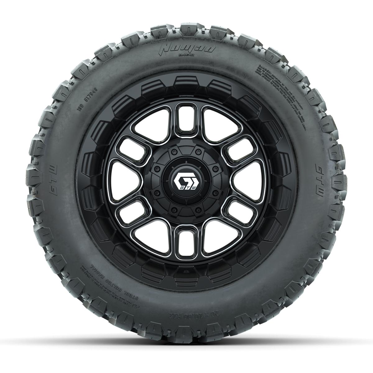 GTW&reg; Titan Black/Machined 12 in Wheels with 20X10-12 Nomad Steel Belt Radial All-Terrain Tires – Full Set