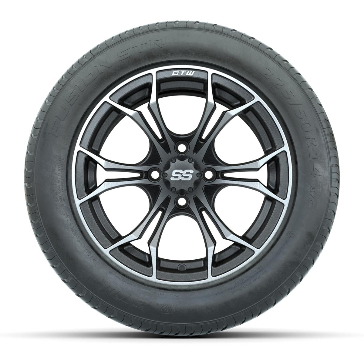 GTW&reg; Spyder Matte Gray 14 in Wheels with 255/50-R14 Fusion STR DOT Approved Street Tires - Full Set