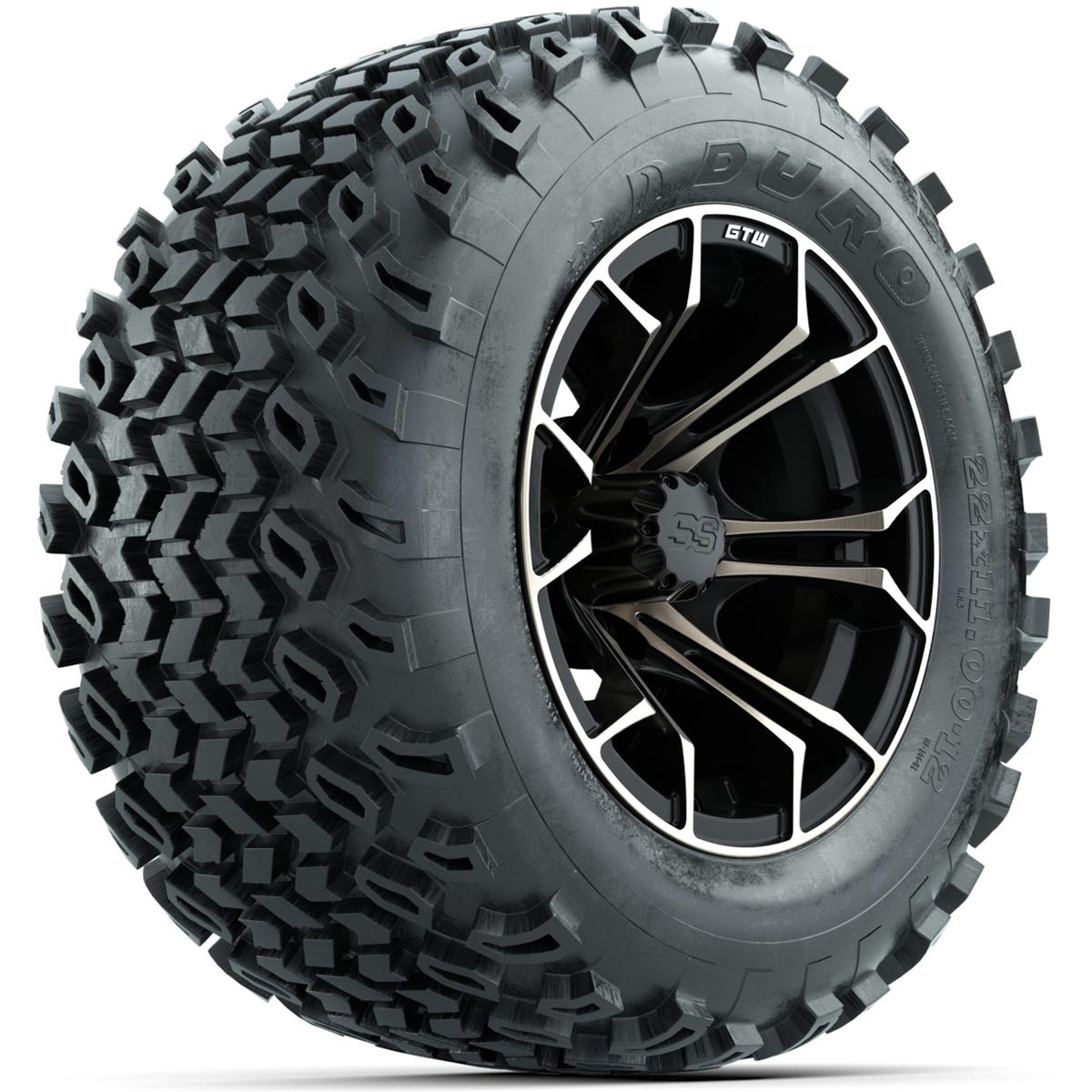 Set of (4) 12 in GTW Spyder Wheels with 22x11-12 Duro Desert All-Terrain Tires