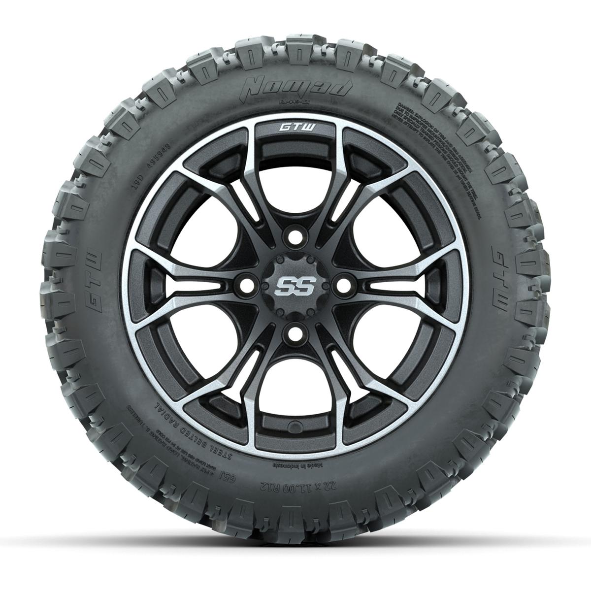 Set of (4) 12 in GTW Spyder Wheels with 22x11-R12 GTW Nomad All-Terrain Tires