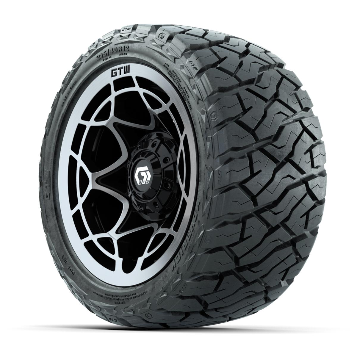 GTW Nexus Gloss Black/Silver 12 in Wheels with 215/40-R12 Maverick Low-Profile All-Terrain Tires – Full Set