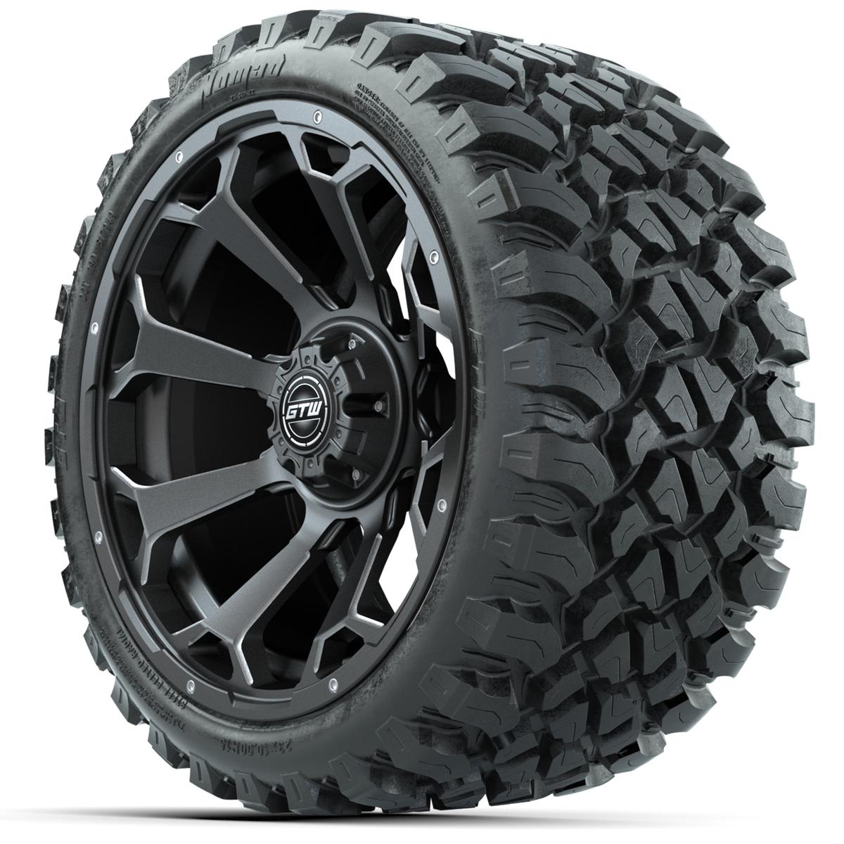 Set of (4) 15&Prime; GTW Raven Matte Gray Wheels with 23x10-R15 Nomad All-Terrain Tires