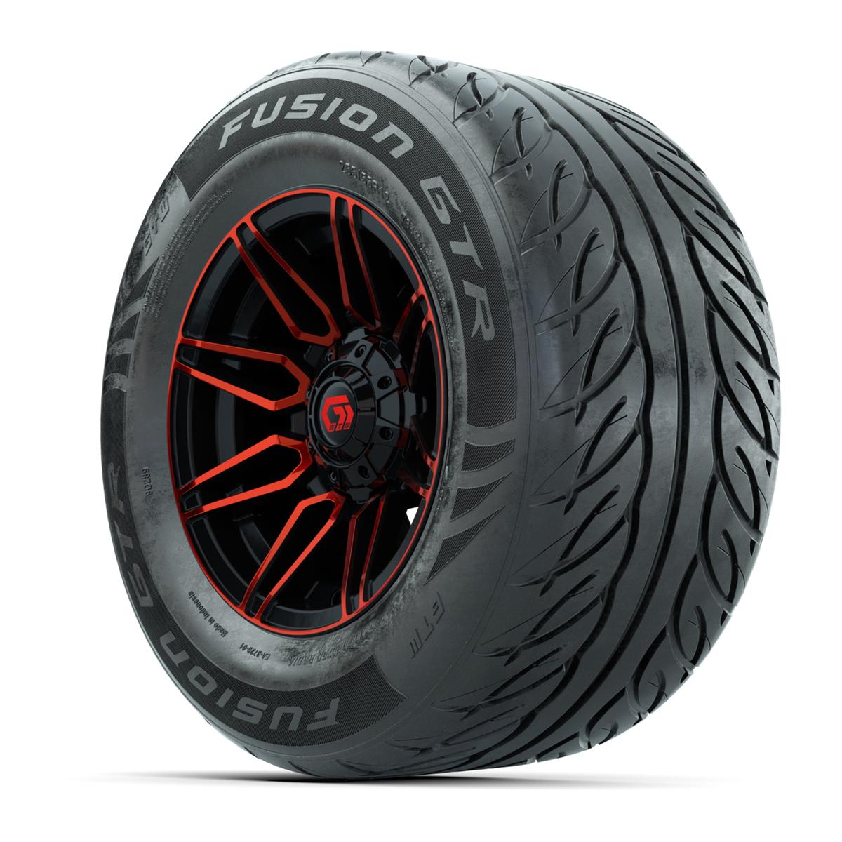GTW&reg; Stealth Red/Machined 12 in Wheels with 255/55-R12 Fusion GTR Steel Belt Radial Street Tires – Full Set