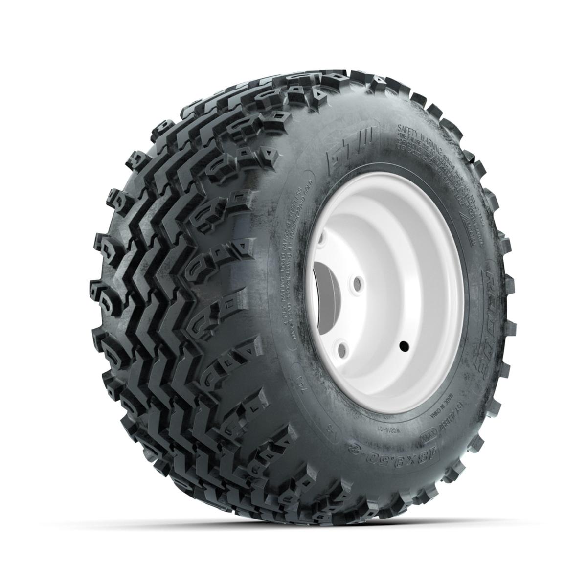 GTW Steel White Centered 5-Hole 8 in Wheels with 18x9.50-8 Rogue All Terrain Tires – Full Set