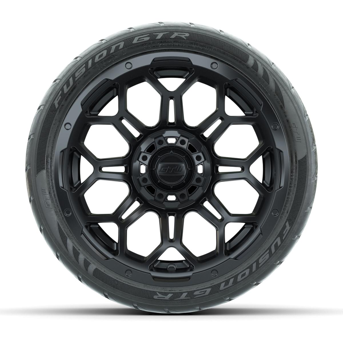 GTW&reg; Bravo Matte Black 14 in Wheels with 205/40-R14 Fusion GTR Steel Belt Radial Street Tires – Full Set