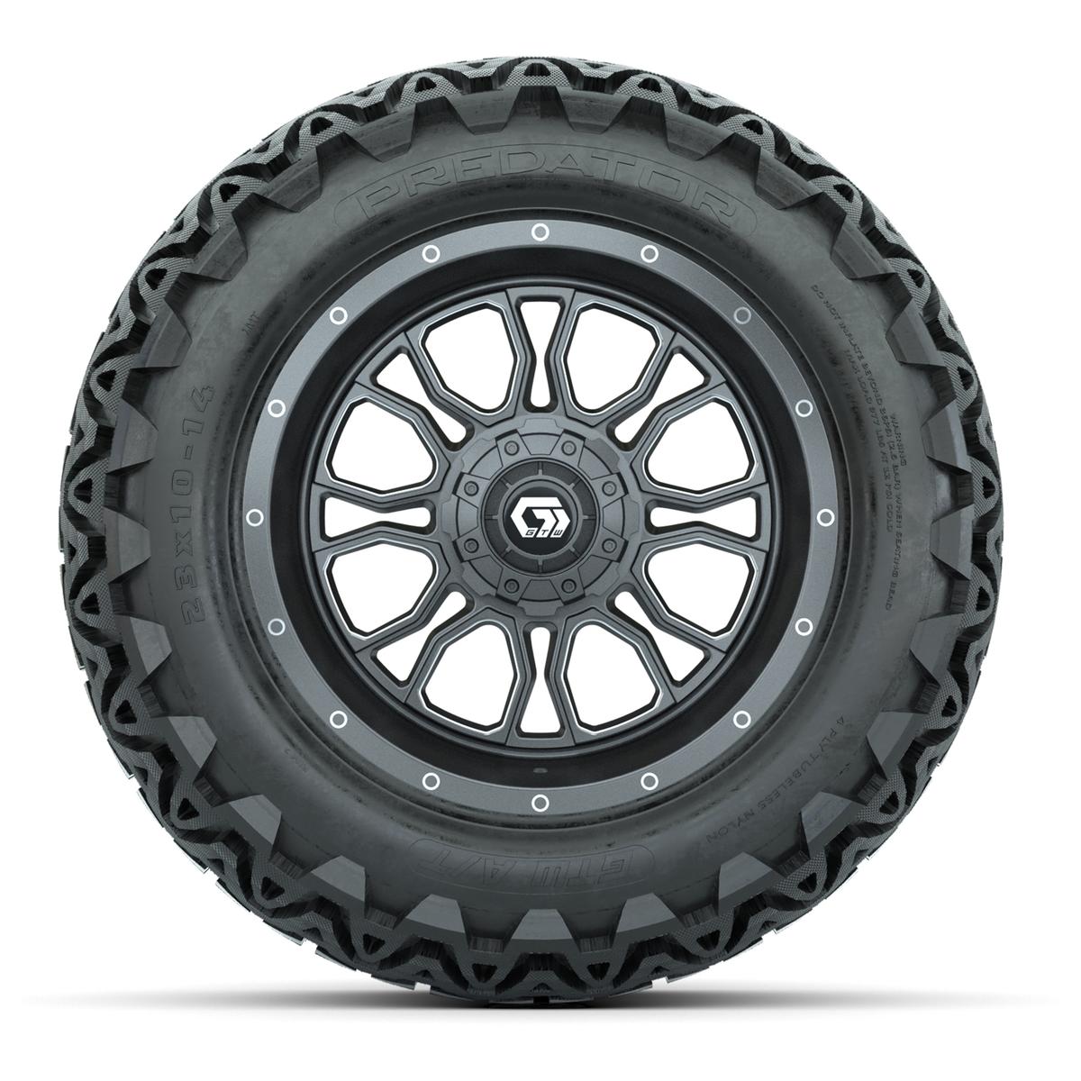 GTW Volt Gunmetal/Machined 14 in Wheels with 23x10-14 Predator All-Terrain Tires – Full Set