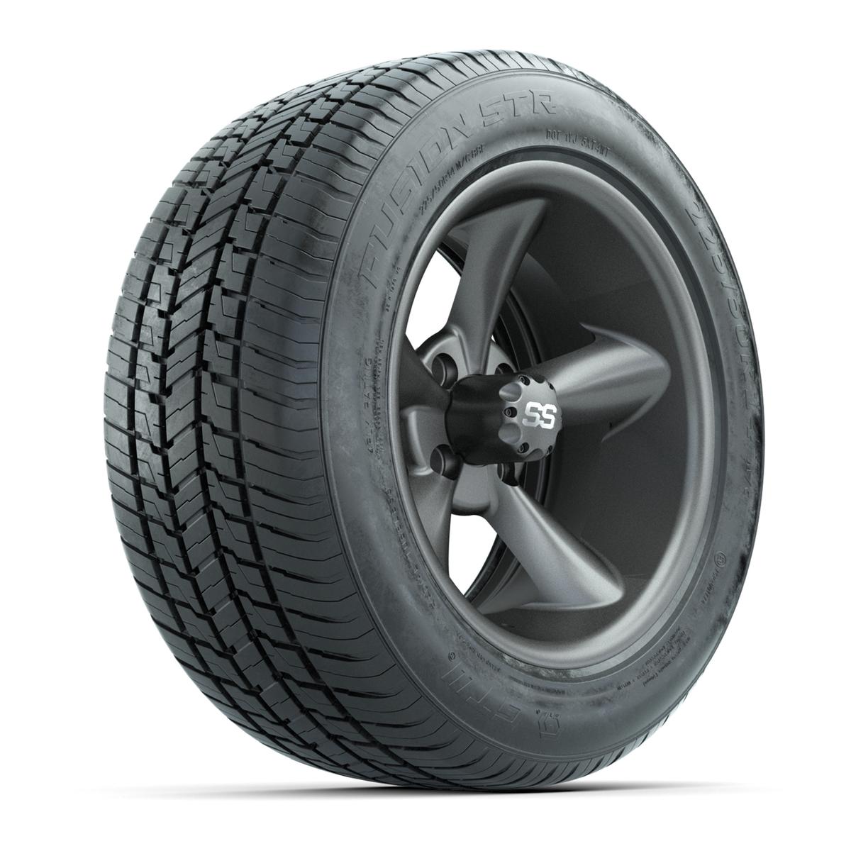GTW&reg; Godfather Matte Gray 14 in Wheels with 225/50-R14 Fusion STR DOT Approved Street Tires - Full Set