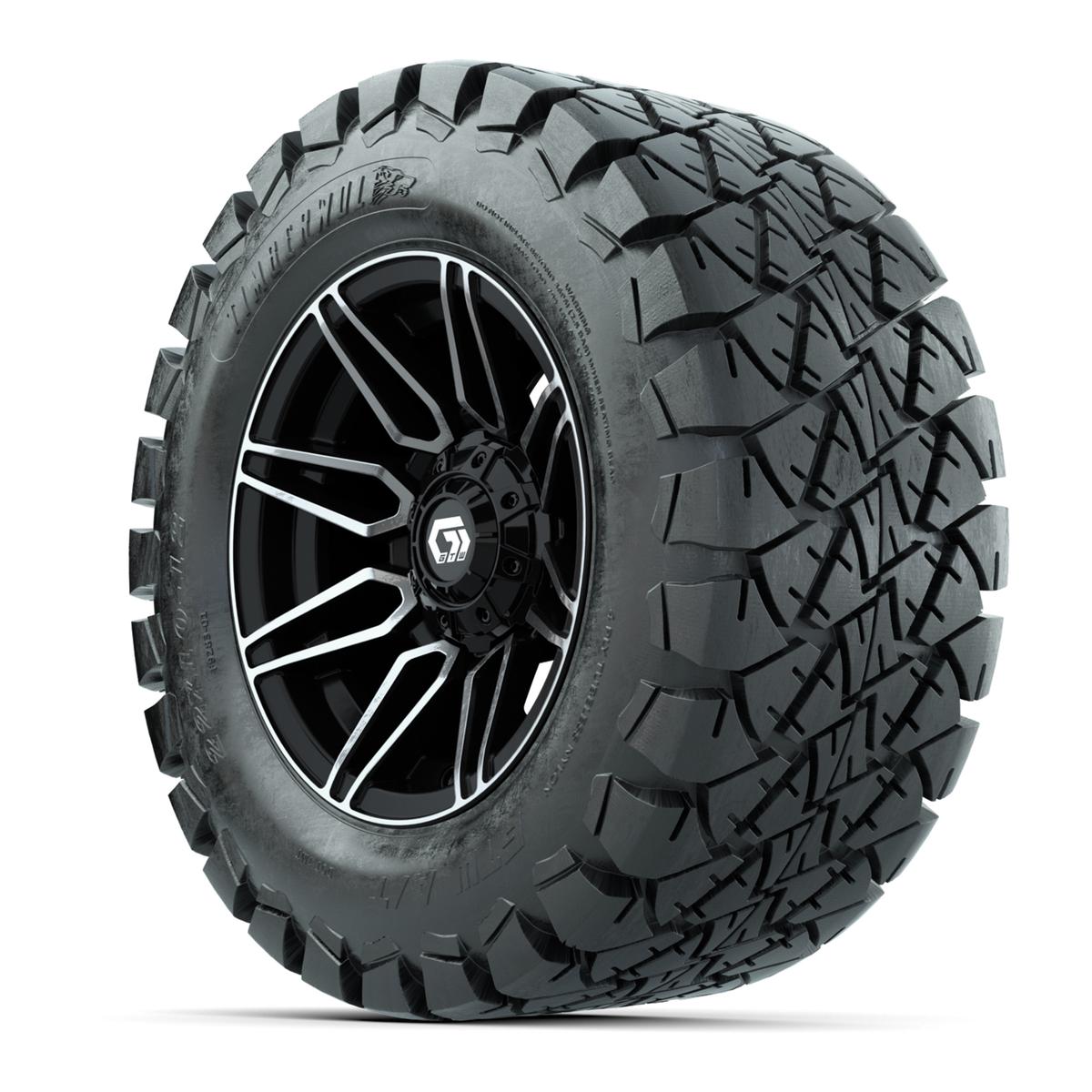 GTW® Stealth Black/Machined 12 in Wheels with 22x10-12 Timberwolf All-Terrain Tires – Full Set