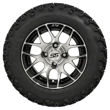 GTW Pursuit Machined/Black 12 Inch Wheels on 22x11-12 Sahara Classic All Terrain Tires - Full Set