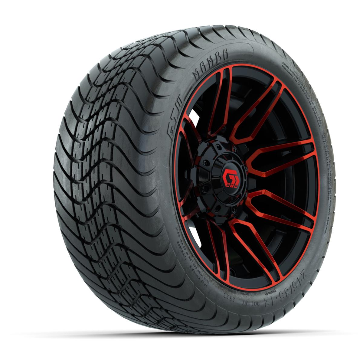 GTW® Stealth Black/Red 12 in Wheels with 215/35-12 Mamba Street Tires – Full Set