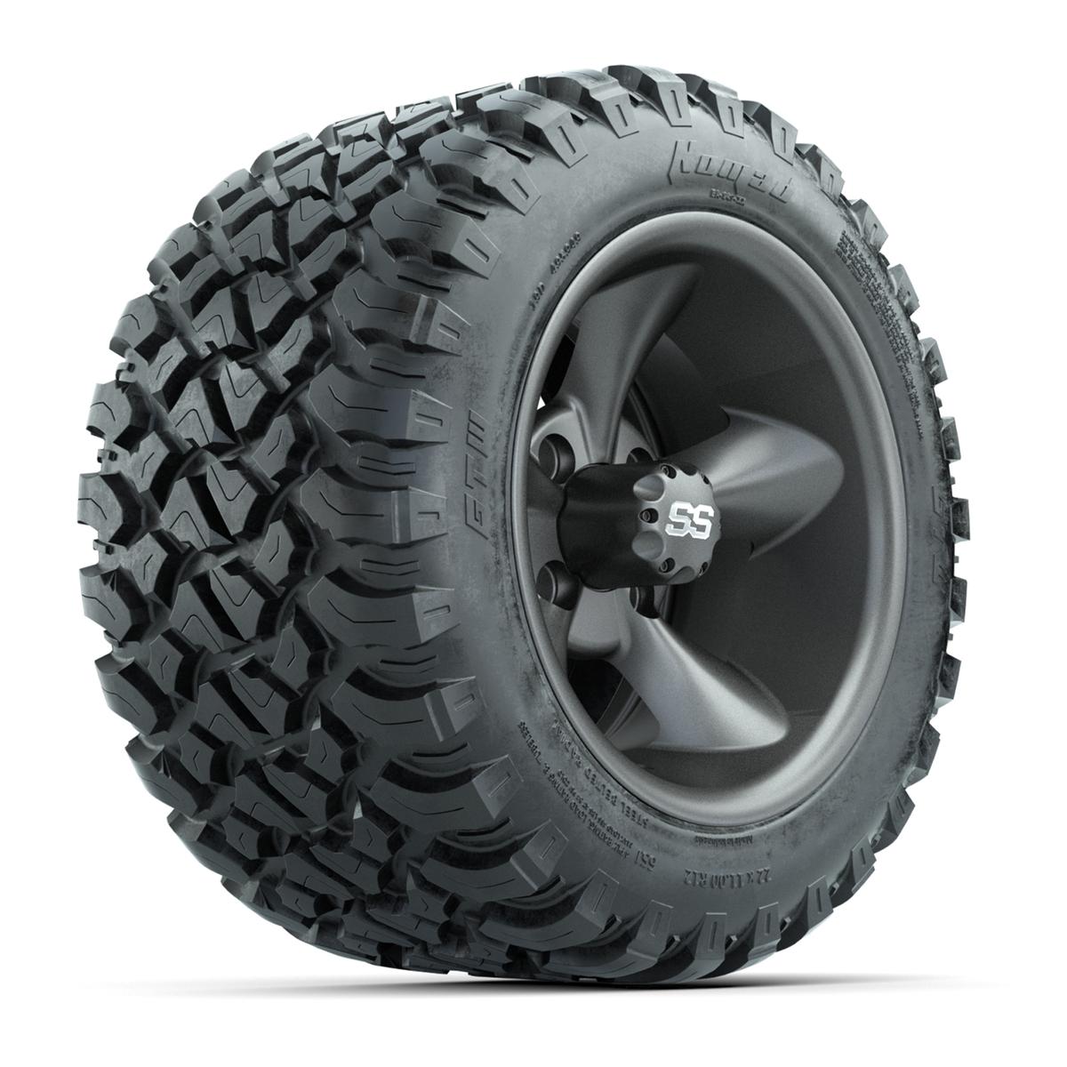 GTW&reg; Godfather Matte Gray 12 in Wheels with 22X11-R12 Nomad Steel Belt Radial All-Terrain Tires – Full Set