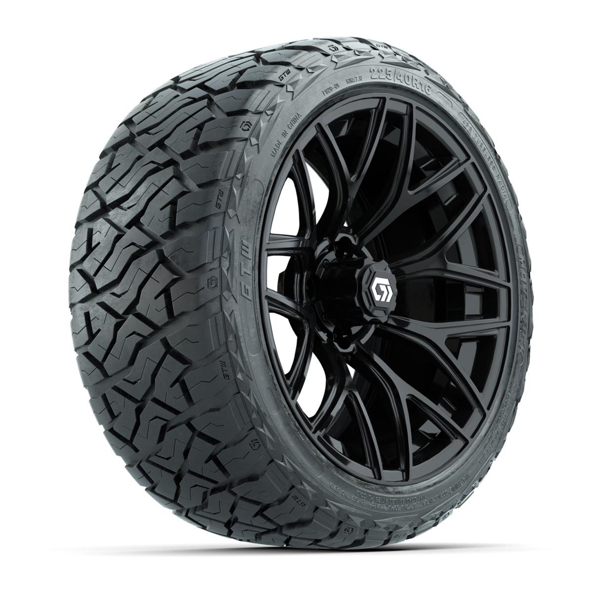 GTW&reg; Monaco Gloss Black 16 in Wheels with 225/40-R16 Maverick Hybrid Tires - Full Set