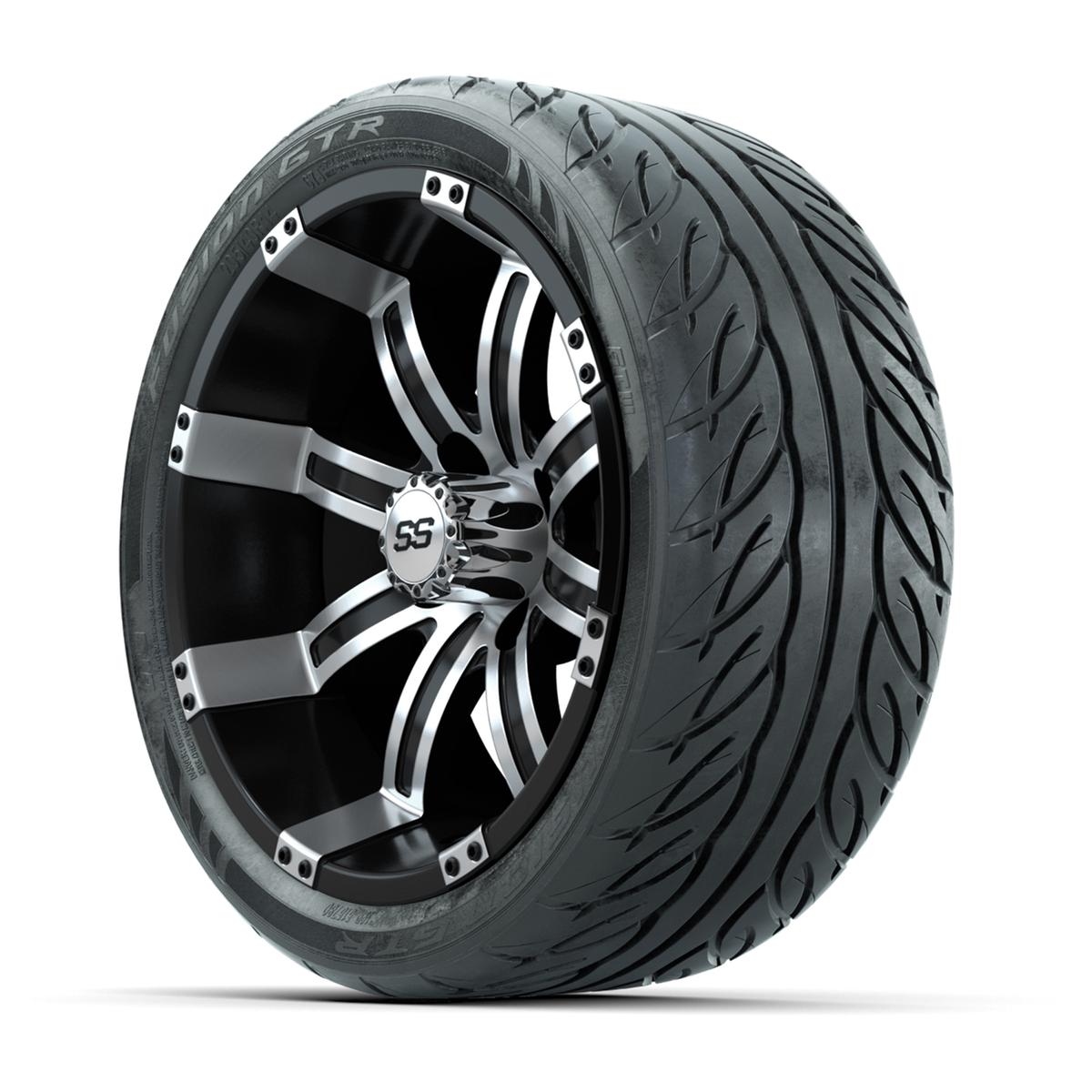 GTW&reg; Tempest Black/Machined 14 in Wheels with 205/40-R14 Fusion GTR Steel Belt Radial Street Tires – Full Set