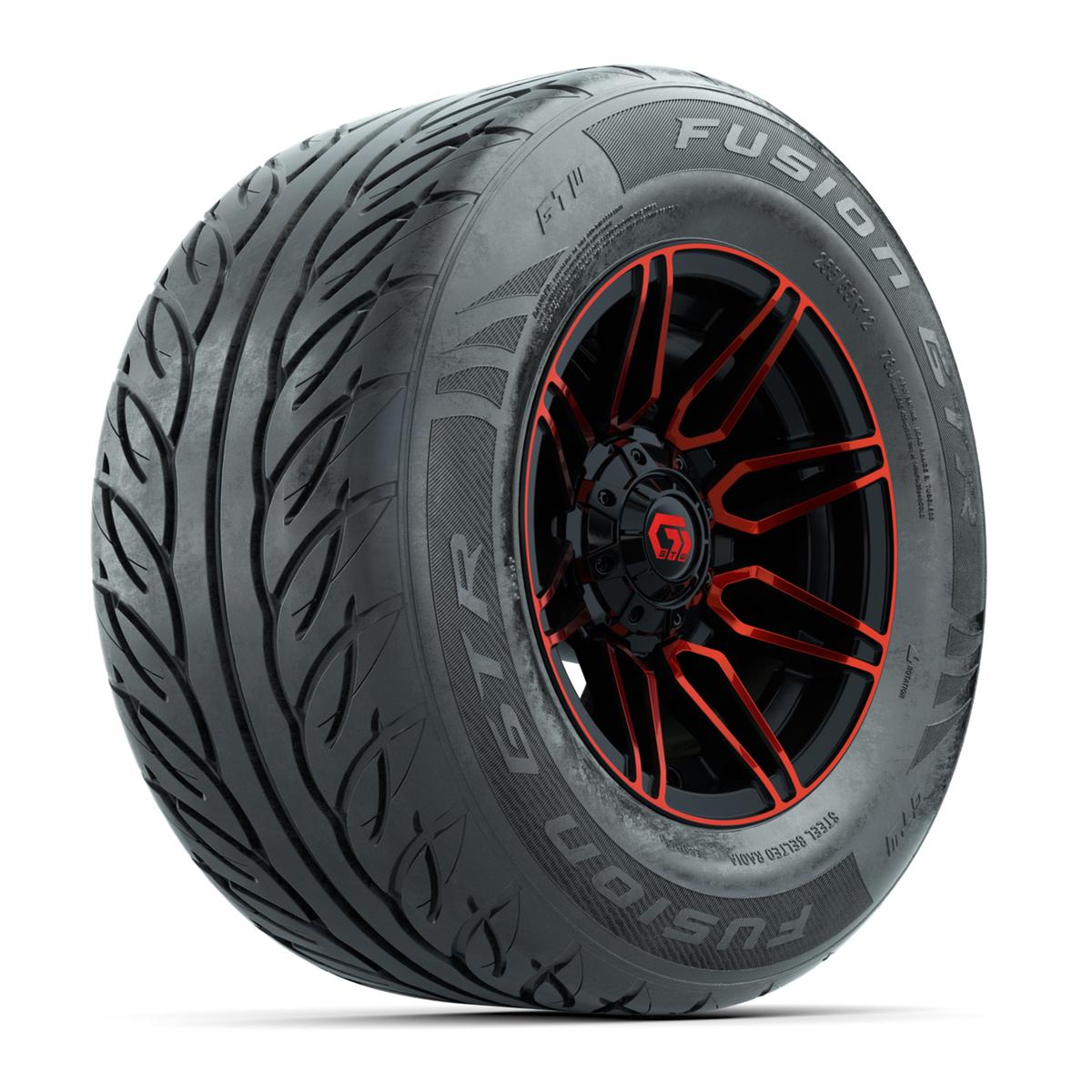 GTW&reg; Stealth Red/Machined 12 in Wheels with 255/55-R12 Fusion GTR Steel Belt Radial Street Tires – Full Set