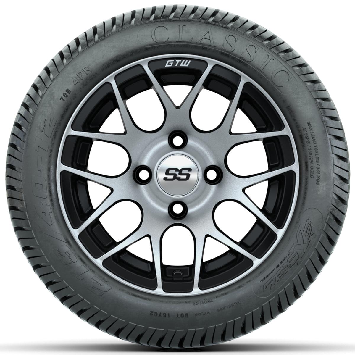 Set of (4) 12 in GTW Pursuit Wheels with 215/40-12 Excel Classic Street Tires