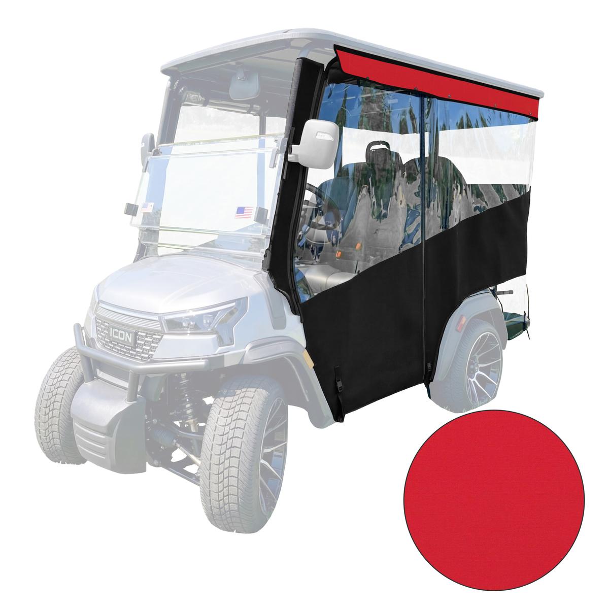RedDot 4-Passenger Black Track Style Enclosure with Jockey Red Valance for ICON i40X (Years 2026-Up)