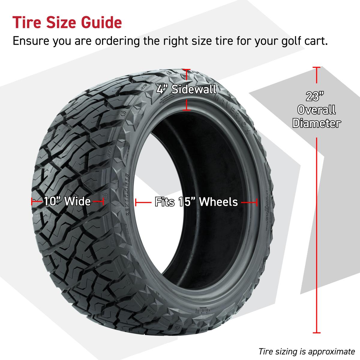GTW&reg; Viper Chrome 15 in Wheels with 23X10-R15 Maverick Steel Belted Radial All-Terrain Tires - Full Set
