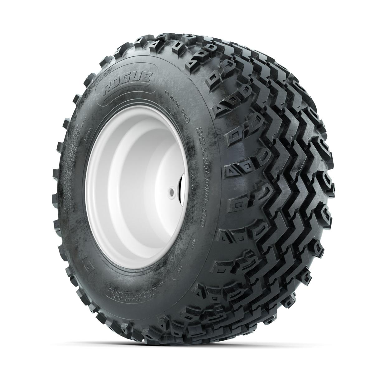 GTW Steel White 3:5 Offset 10 in Wheels with 22x11.00-10 Rogue All Terrain Tires – Full Set