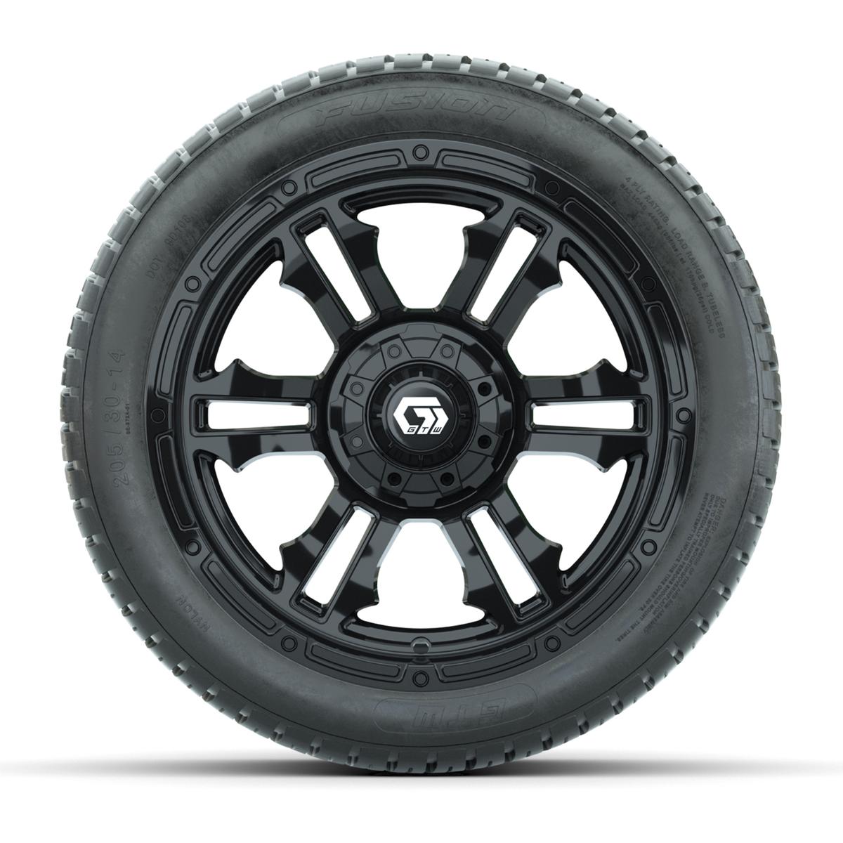 GTW® Shogun Gloss Black 14 in Wheels with 205/30-14 Fusion Street Tires – Full Set