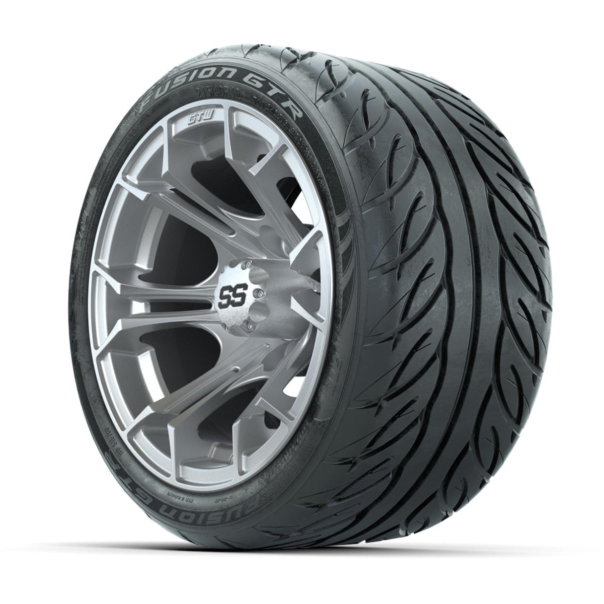 GTW&reg; Spyder Silver Brush 12 in Wheels with 215/40-R12 Fusion GTR Steel Belt Radial Street Tires – Full Set
