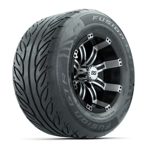 GTW&reg; Tempest Black/Machined 12 in Wheels with 255/55-R12 Fusion GTR Steel Belt Radial Street Tires – Full Set