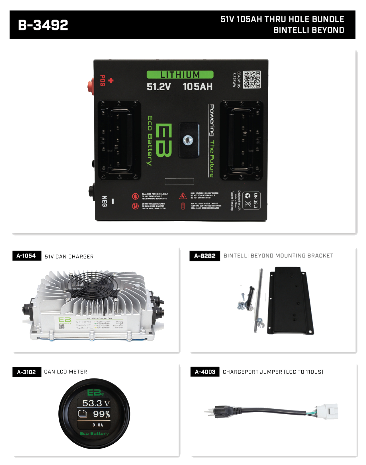 ECO BATTERY, THRU HOLE BUNDLE, BINTELLI CART, 51V 105AH - Nivel Parts