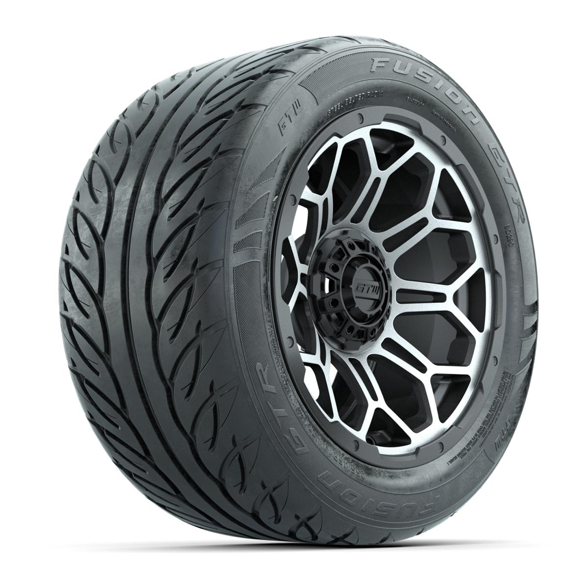 GTW&reg; Bravo Matte Gray/Machined 14 in Wheels with 255/45-R14 Fusion GTR Steel Belt Radial Street Tires – Full Set