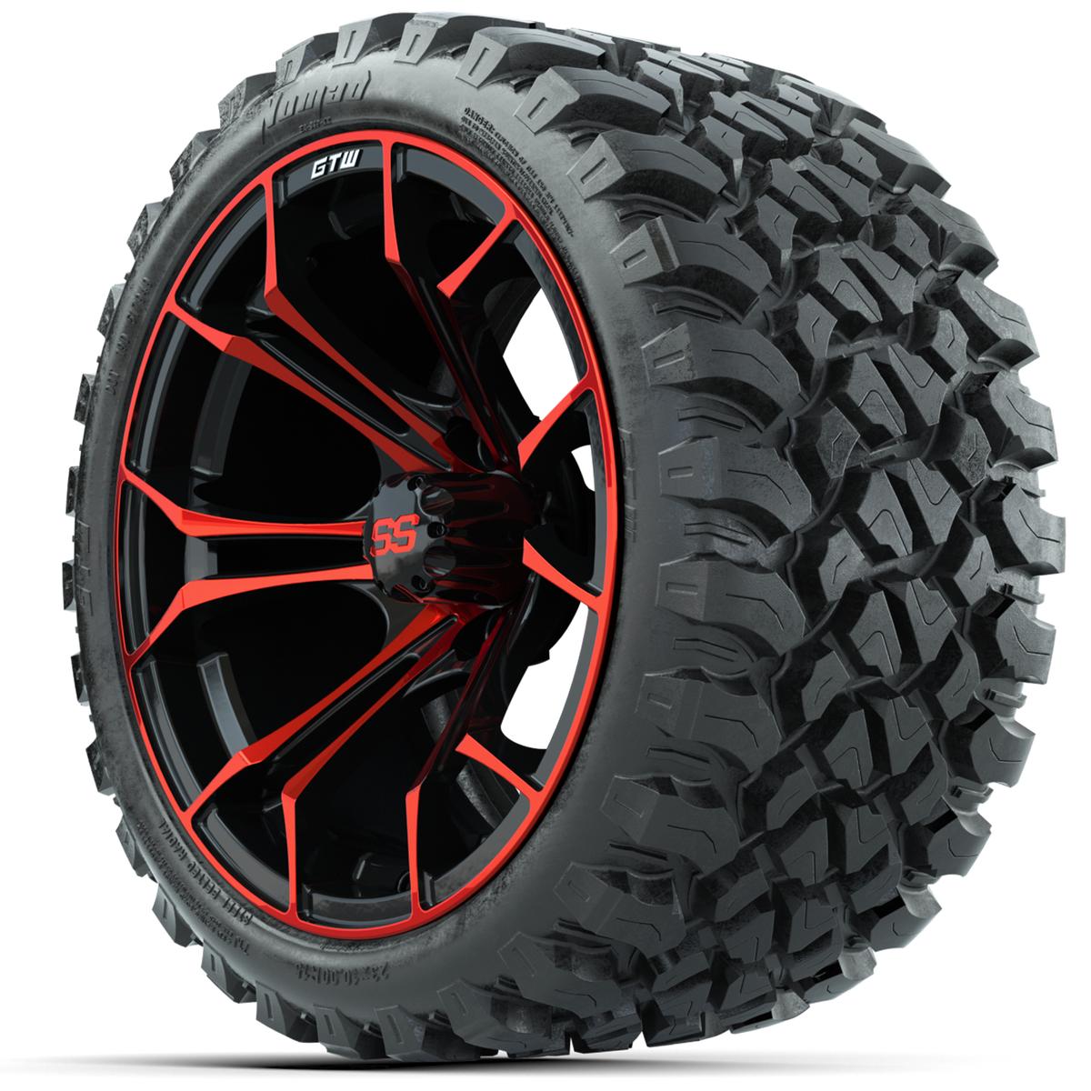 Set of (4) 15&Prime; GTW Spyder Red/Black Wheels with 23x10-R15 Nomad All-Terrain Tires