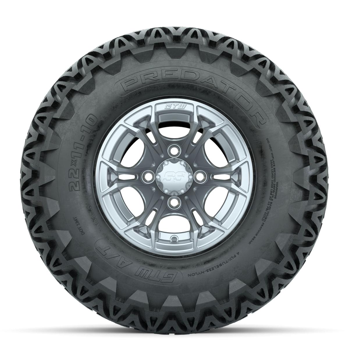 GTW Spyder Silver Brush 10 in Wheels with 22x11-10 Predator All Terrain Tires – Full Set