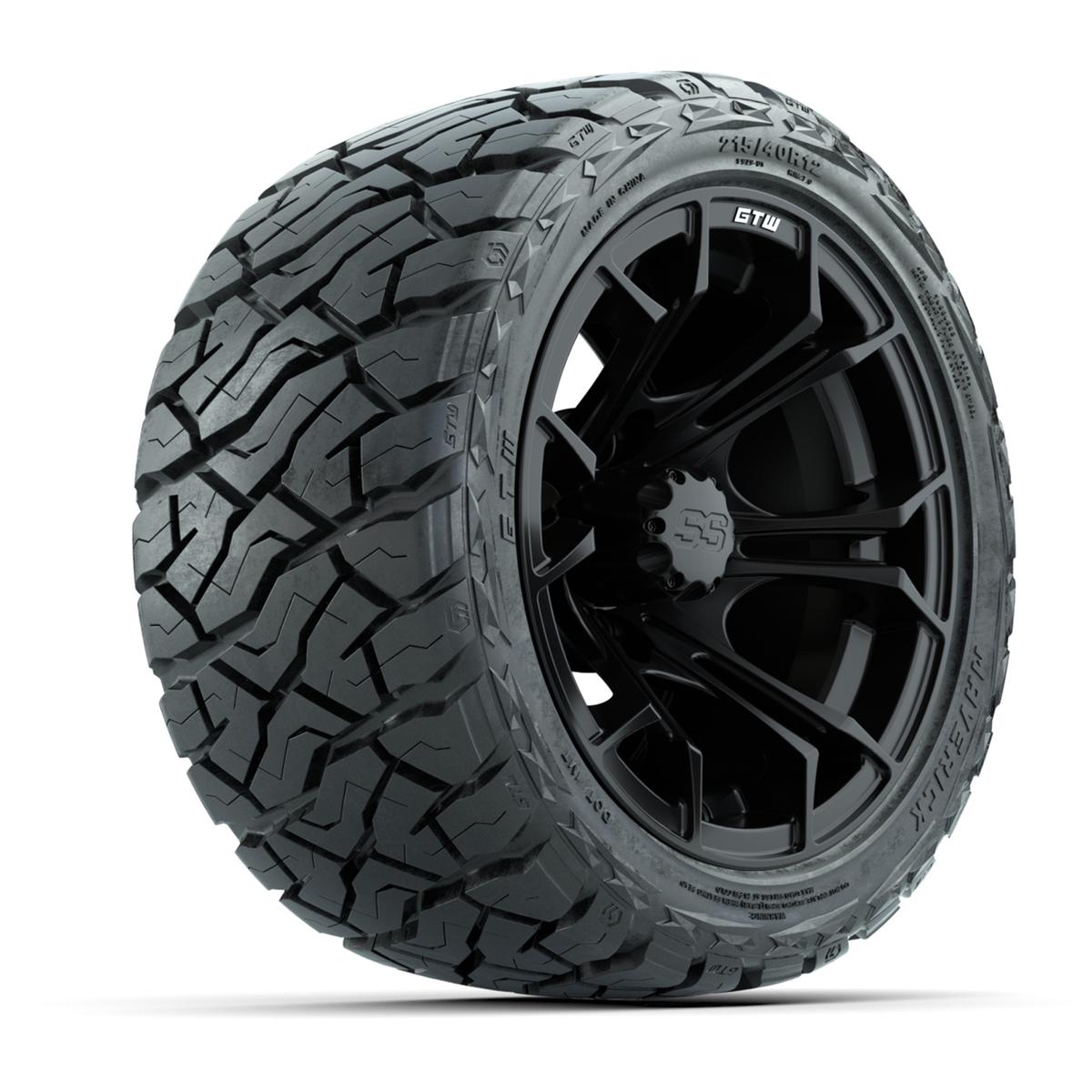 GTW Spyder Matte Black 12 in Wheels with 215/40-R12 Maverick Low-Profile All-Terrain Tires – Full Set