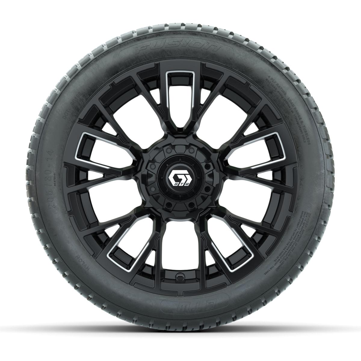 GTW® Vandal Matte Black/Machined 14 in Wheels with 205/30-14 Fusion Street Tires – Full Set