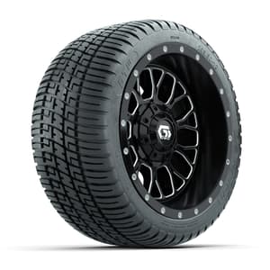 GTW&reg; Helix Black/Machined 12 in Wheels with 205/30-12 Fusion Street Tires – Full Set
