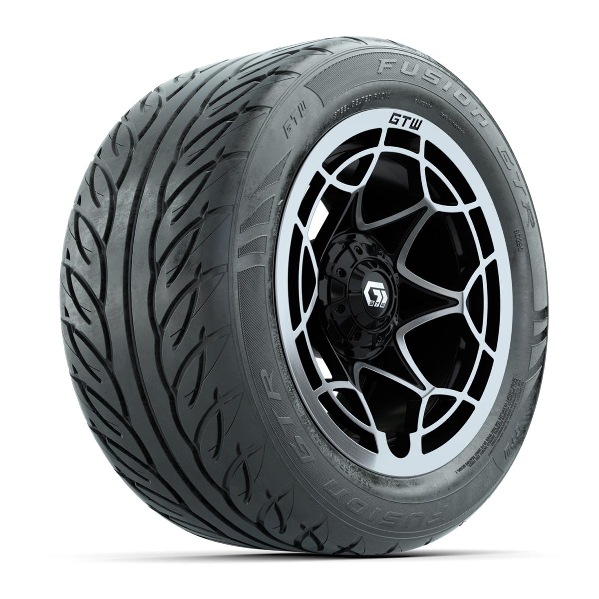 GTW&reg; Nexus Black with Silver Face 14 in Wheels with 255/45-R14 Fusion GTR Steel Belt Radial Street Tires – Full Set