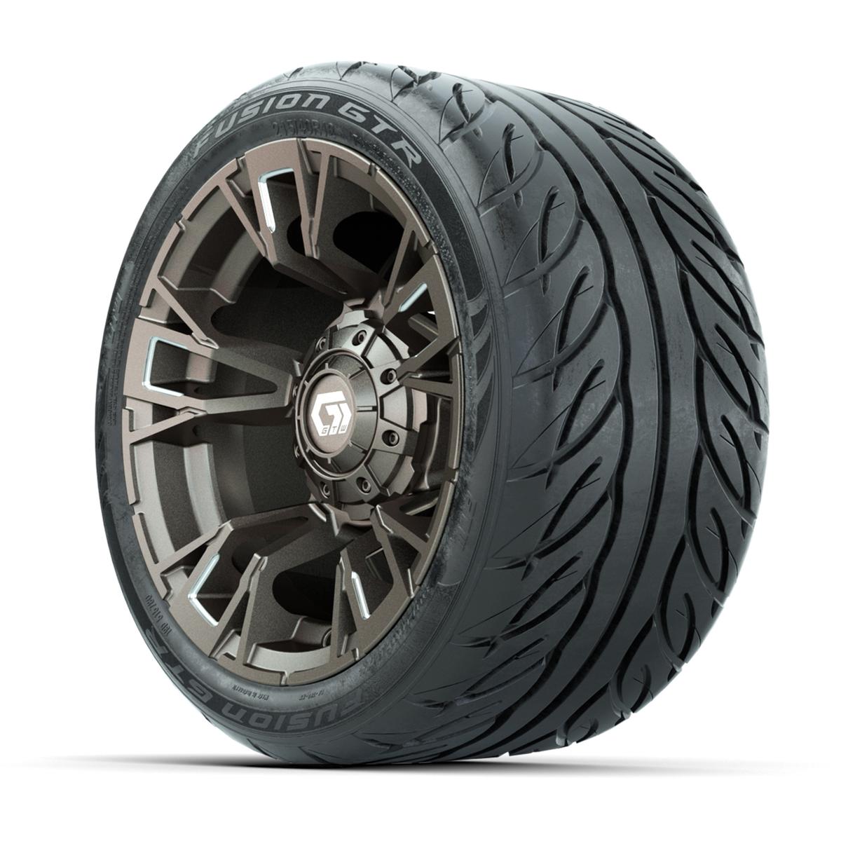GTW&reg; Vandal Bronze/Machined 12 in Wheels with 215/40-R12 Fusion GTR Steel Belt Radial Street Tires – Full Set