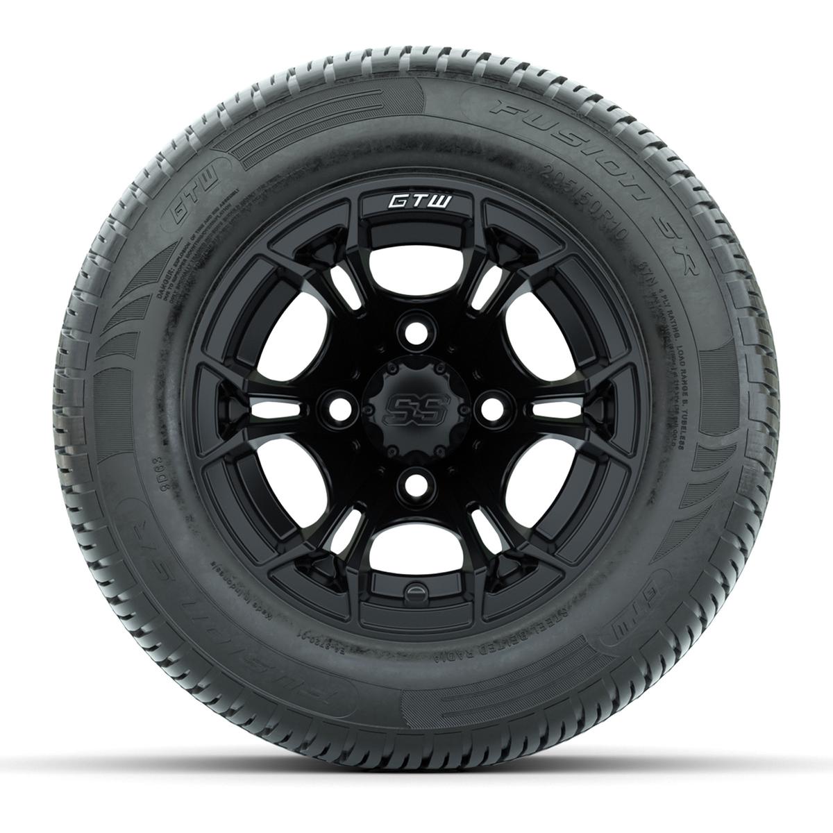 GTW Spyder Matte Black 10 in Wheels with 205/50-10 Fusion SR Steel Belted Radial Tires – Full Set