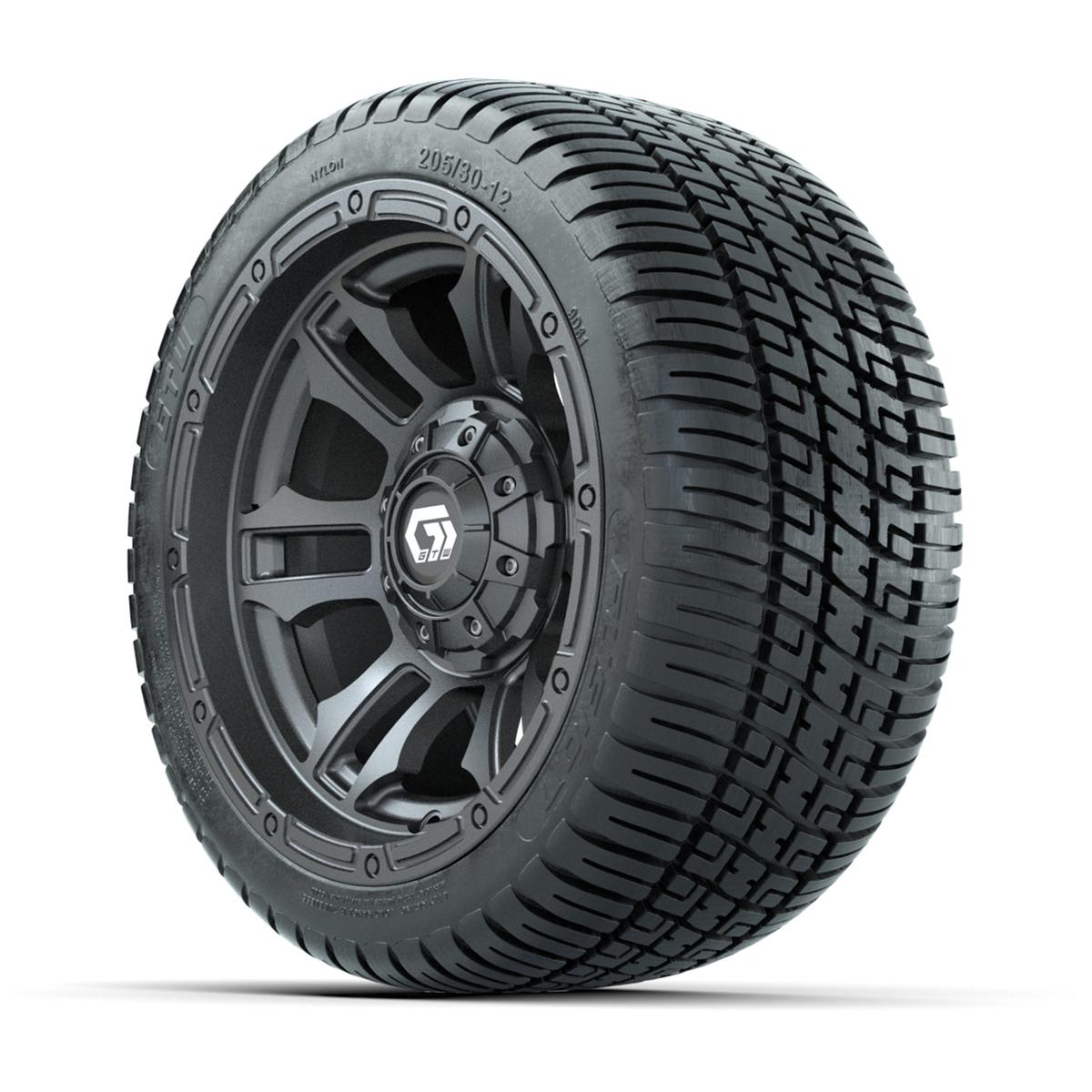 GTW&reg; Shogun Gunmetal 12 in Wheels with 205/30-12 Fusion Street Tires – Full Set