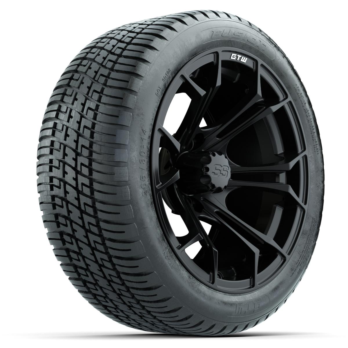 GTW Spyder Matte Black 14 in Wheels with 205/30-14 Fusion Street Tires – Full Set