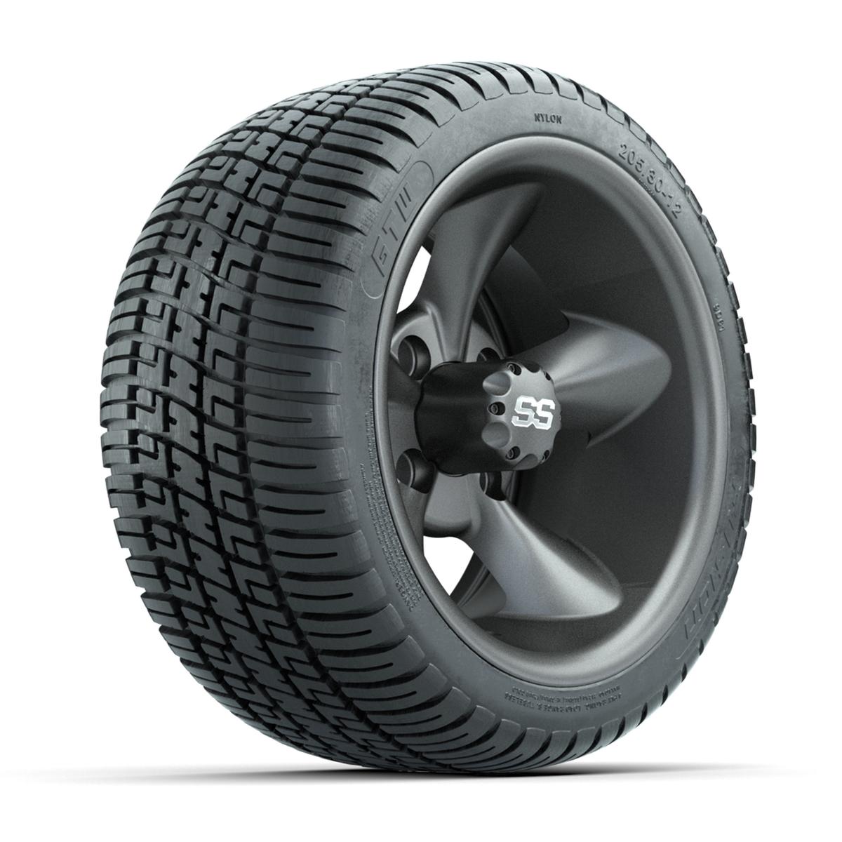 GTW&reg; Godfather Matte Gray 12 in Wheels with 205/30-12 Fusion Street Tires – Full Set