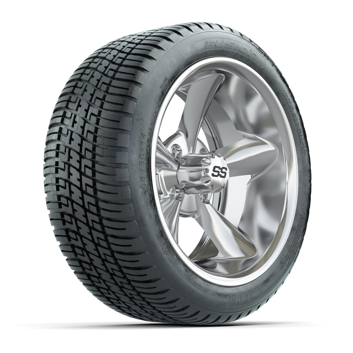 GTW&reg; Godfather Chrome 14 in Wheels with 205/30-R14 Fusion Street Tires – Full Set