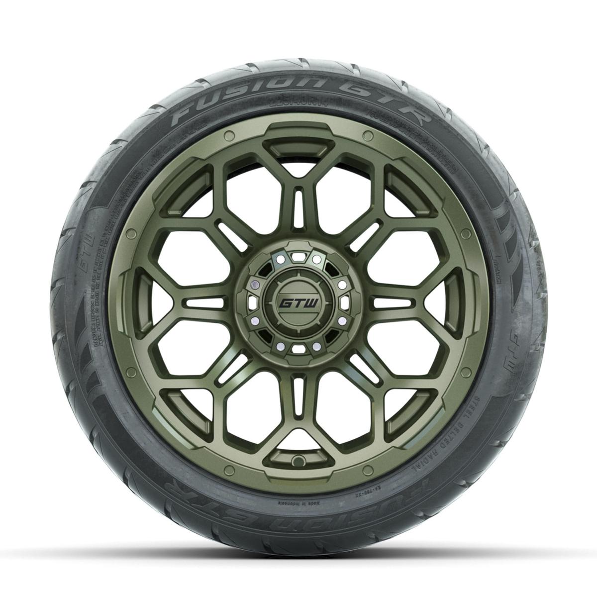 GTW Bravo Matte Recon Green 14 in Wheels with 225/40-R14 Fusion GTR Street Tires – Full Set