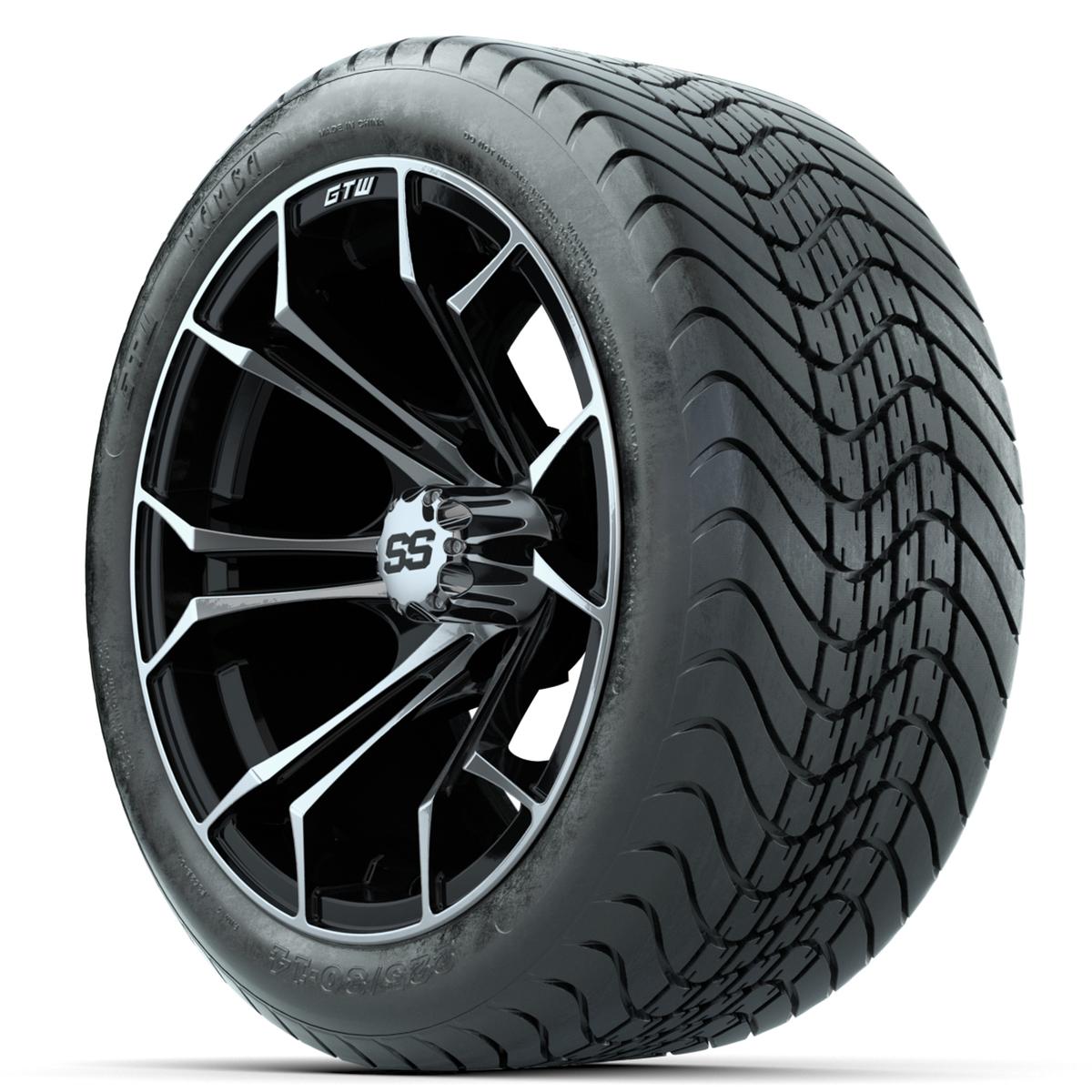 GTW Spyder Machined/Black 14 in Wheels with 225/30-14 Mamba Street Tires – Full Set